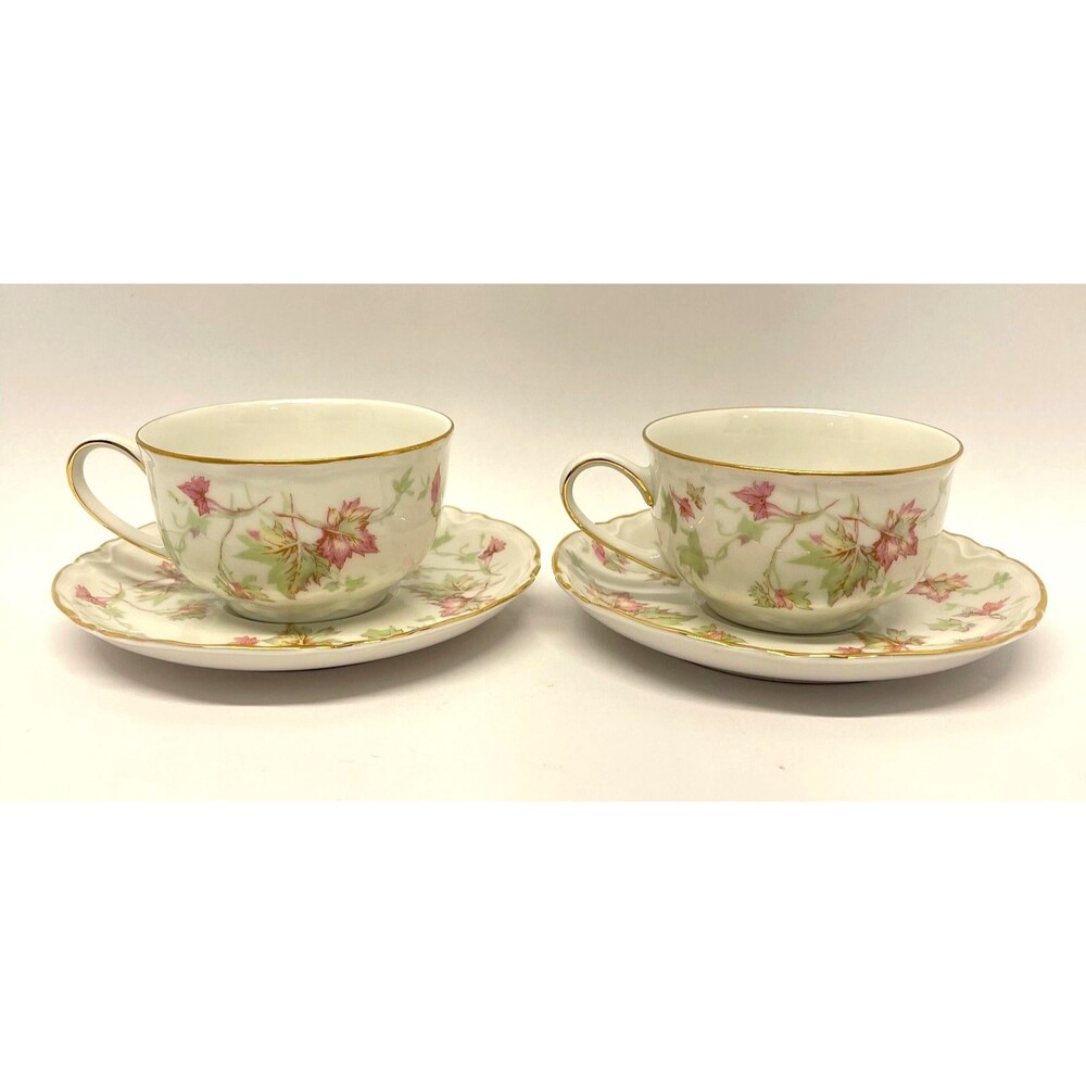 Hutschenreuther Selb Maple Leaf 7578 Cup Saucer Set for 2 Gold Trim Pasco